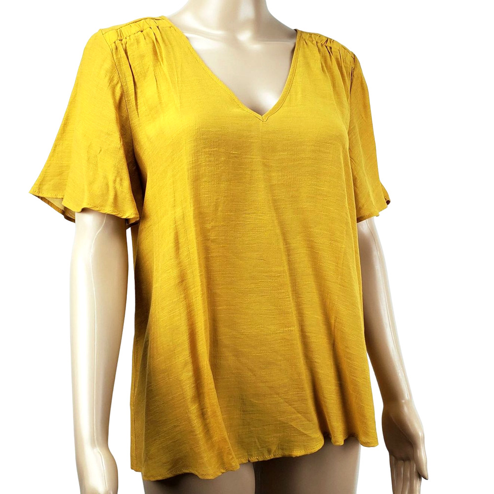 Nanette Lepore Lagenlook Top M Flutter Sleeve Whimsy Fairy Mustard Yellow NWT
